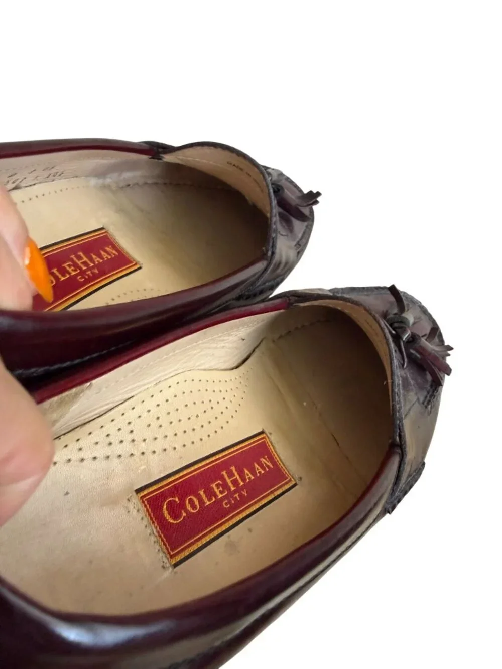 COLE HAAN City Men’s Vintage Brown Burgundy Leather Tassle Loafers Dress Shoes S